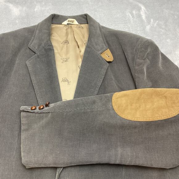 Vtg Mervyns Corduroy Blazer Mens 44L Gray Pinwale 2 Button Suede Elbow Patch - Picture 1 of 16